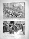 Original Old Antique Print 1905 Funeral Adolf Menzel Girls School Submarine War