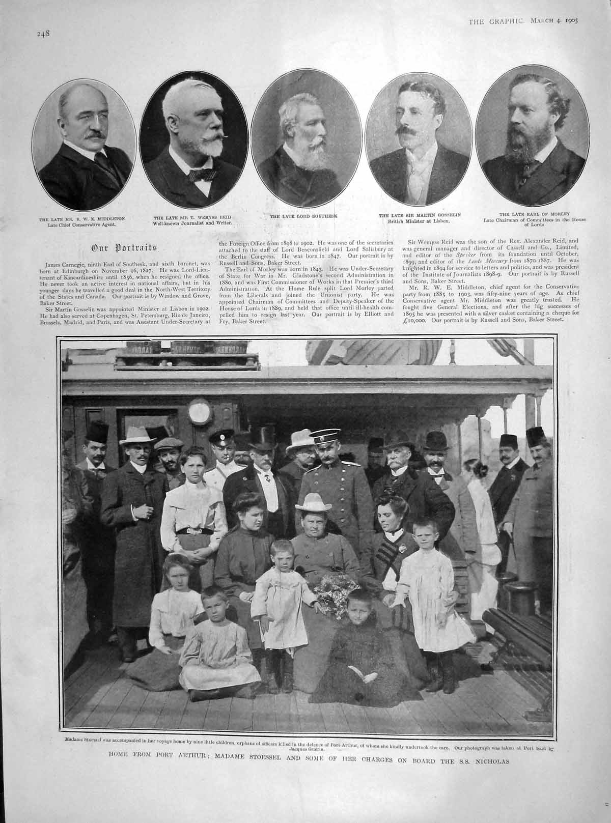 Old Antique Print 1905 Madame Stoessel Ship Nicholas Middleton Reid Men 20th