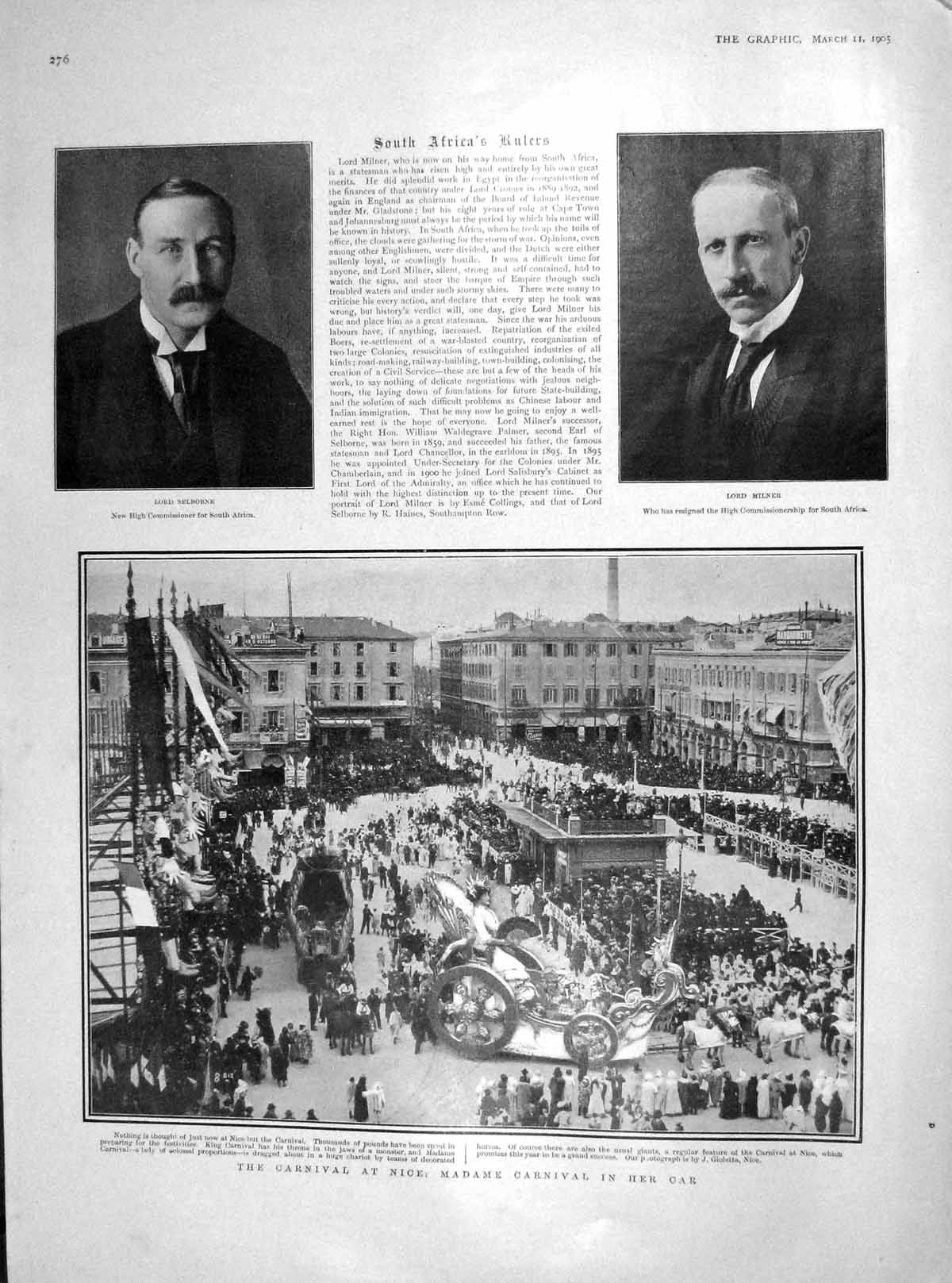 Old Antique Print 1905 Lord Selborne Milner Madame Carnival Nice France 20th