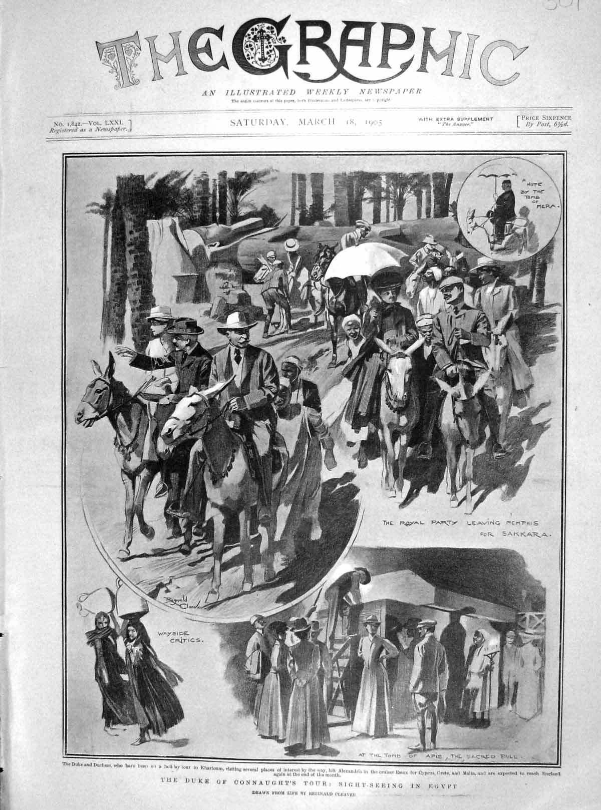 Original Old Antique Print 1905 Duke Connaught Egypt Khartoum Sakkara Tomb Apis