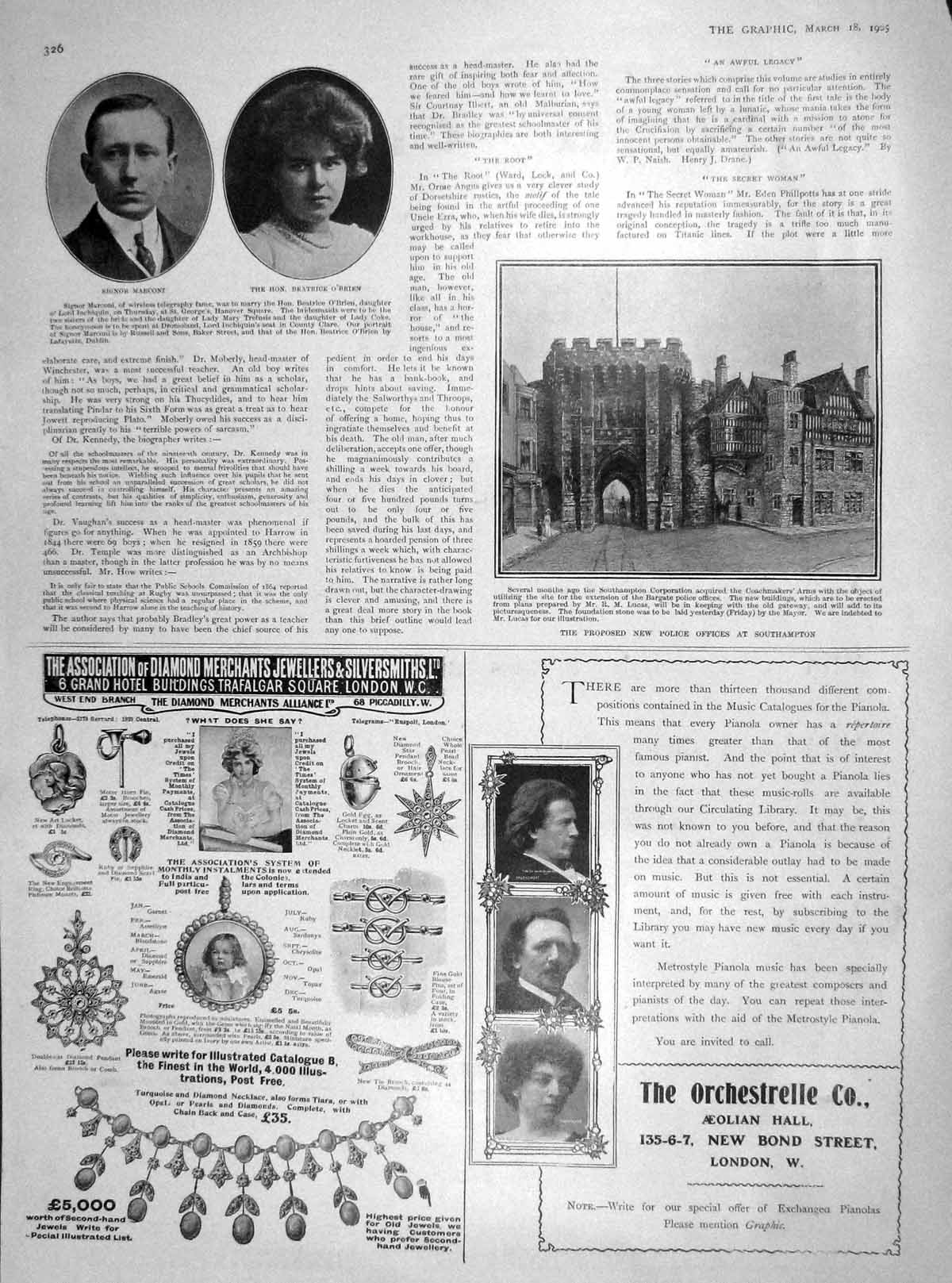 Old Antique Print 1905 Signor Marconi O'Brien Police Southampton Carron 20th
