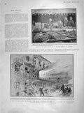 Old Antique Print 1905 Russian Officers Fruit Mukden Petersburg Fire Men 20th