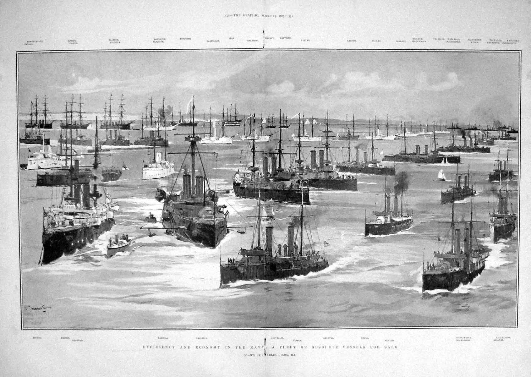 Old Antique Print 1905 Obsolete War Ships Pearl Galatea Warspite Barrosa 20th
