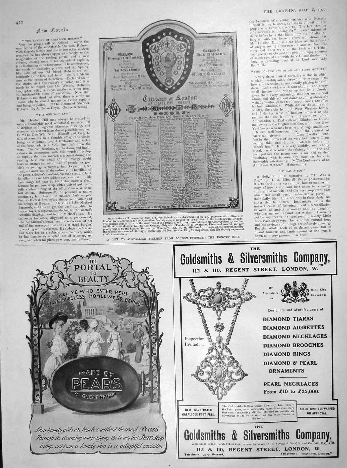 Old Antique Print 1905 Donors Roll Australian Fire Brigade London Pears 20th