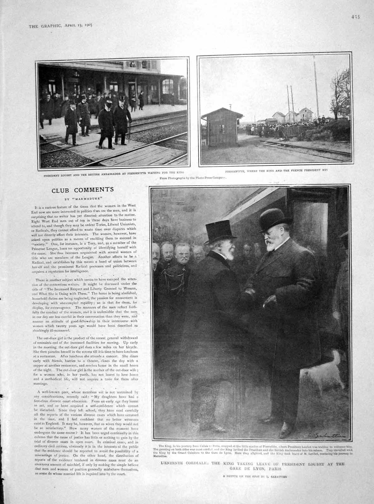 Original Old Antique Print 1905 President Loubet Cordiale Paris Morocco Brigue