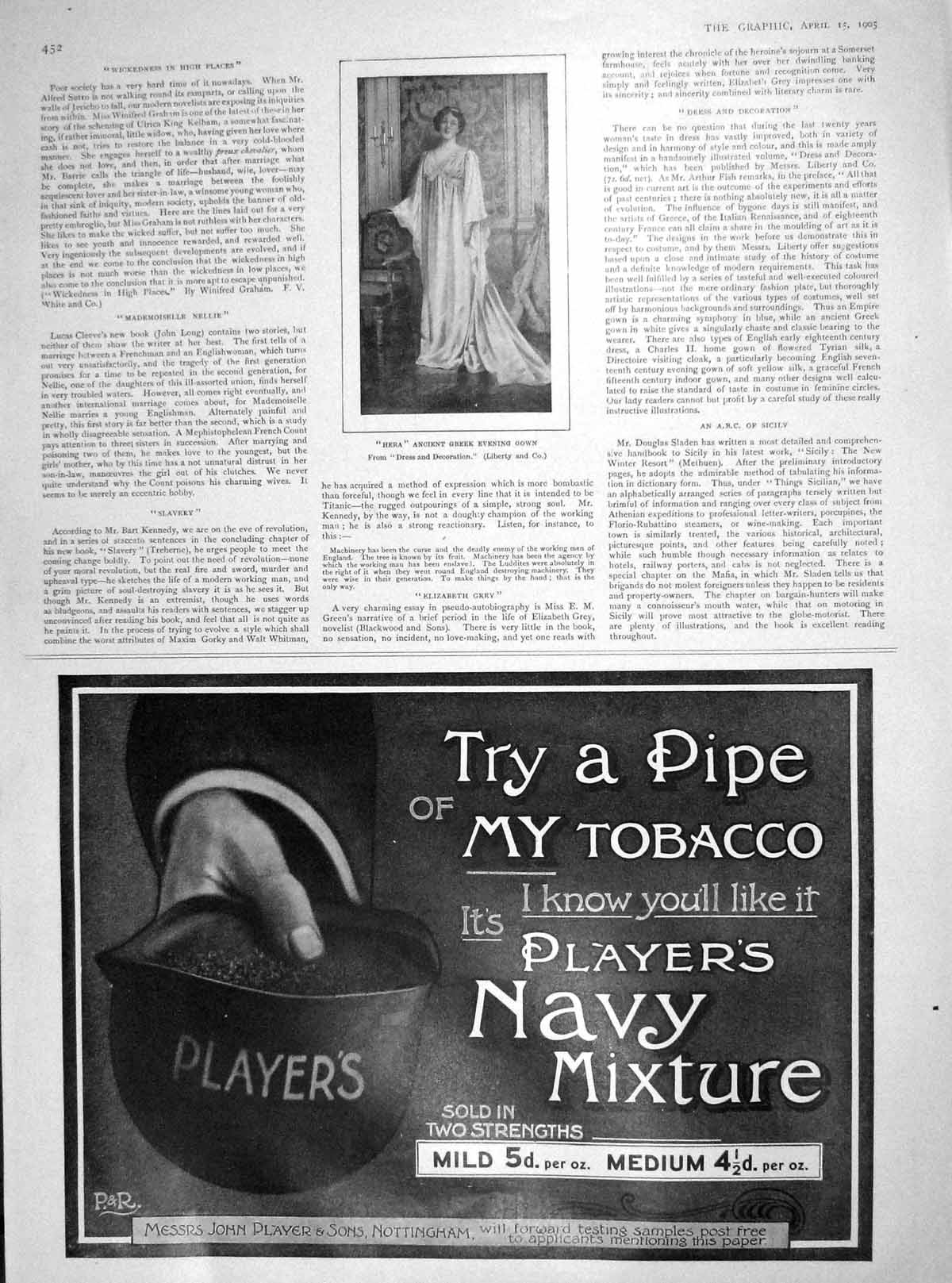 Old Antique Print 1905 Portrait Hera Ancient Greek Evening Gown Tobacco 20th