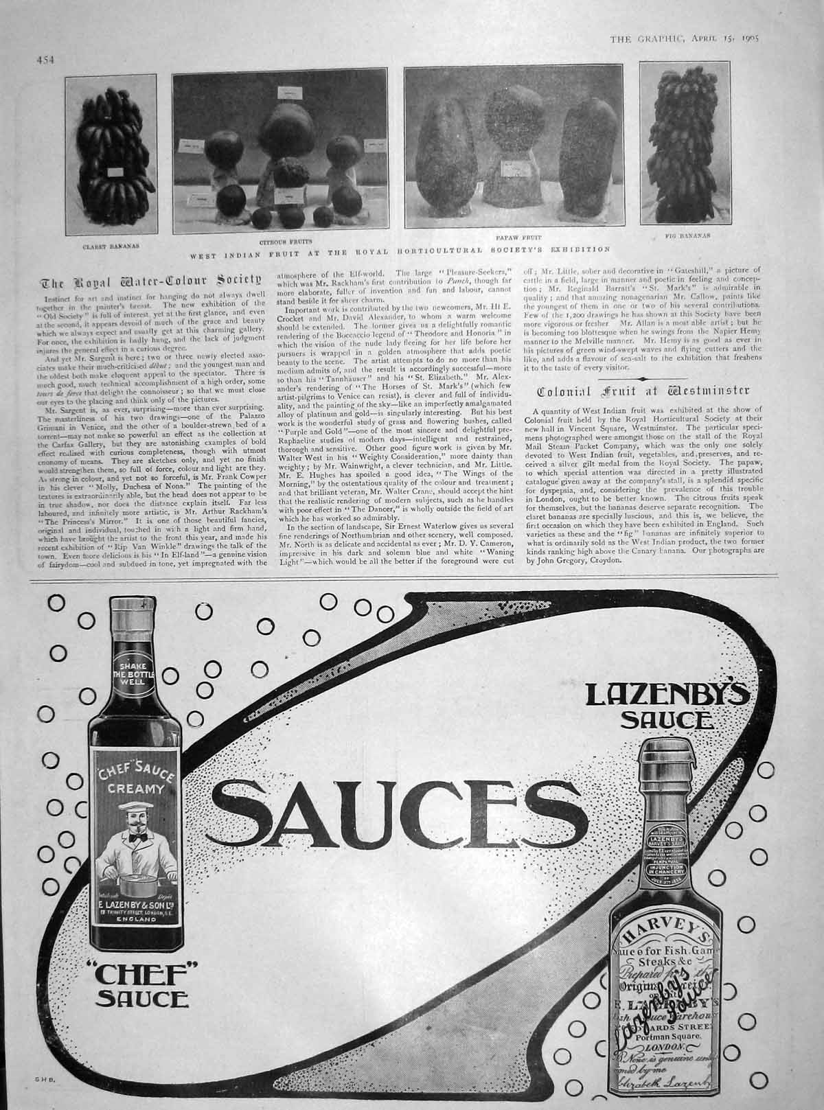 Old Antique Print 1905 West Indian Fruit Bananas Fig Papaw Citrous Sauce 20th
