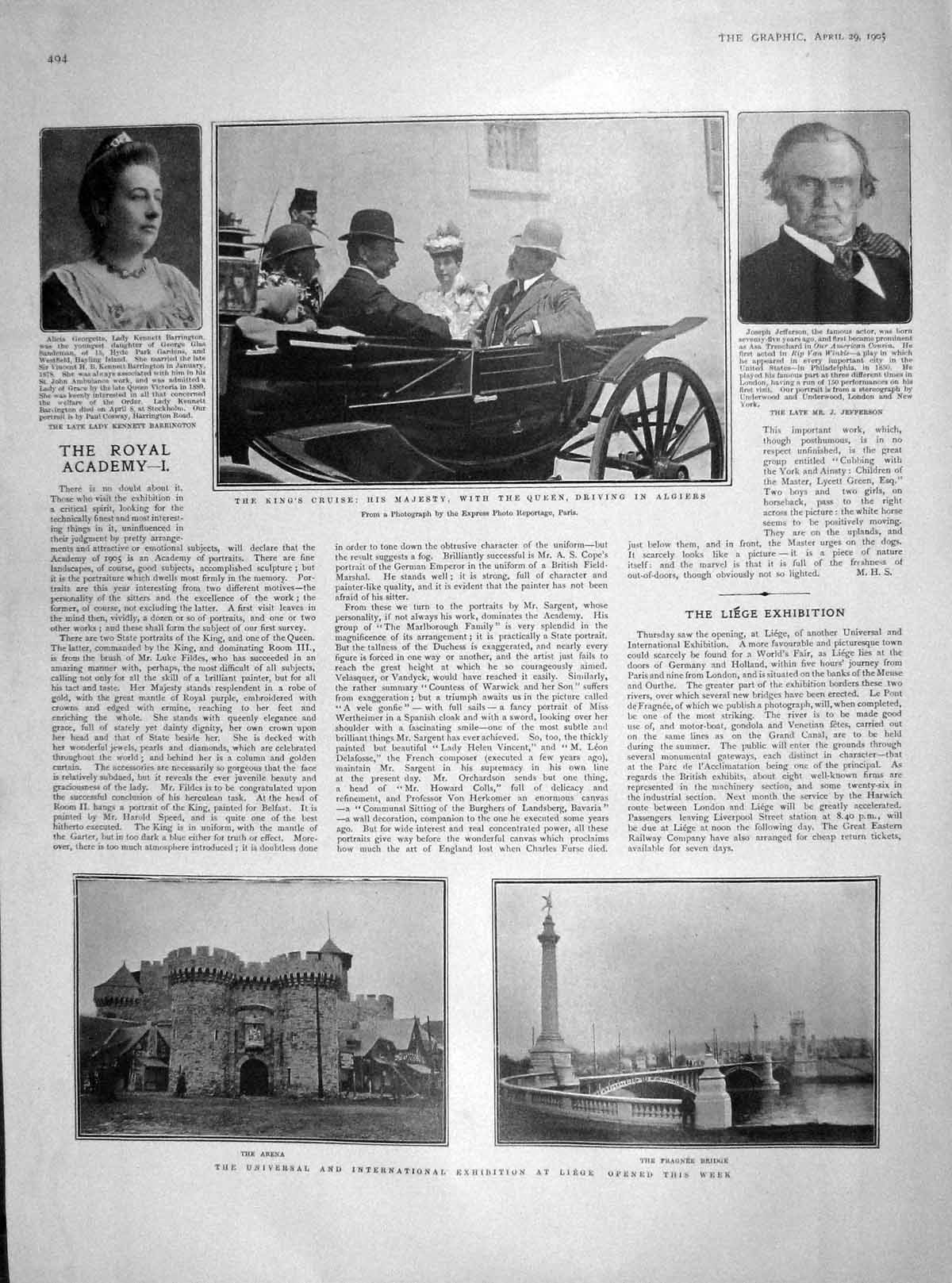Old Antique Print 1905 Jefferson Barrington King Exhibition Liege Arena 20th