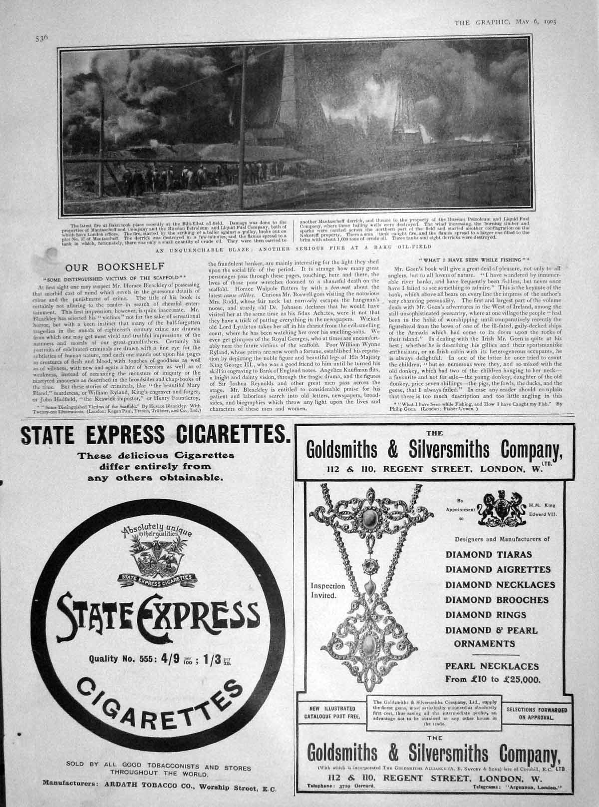 Old Antique Print 1905 Fire Oil Field Baku Bibi-Eibat Mantascheff Derrick 20th