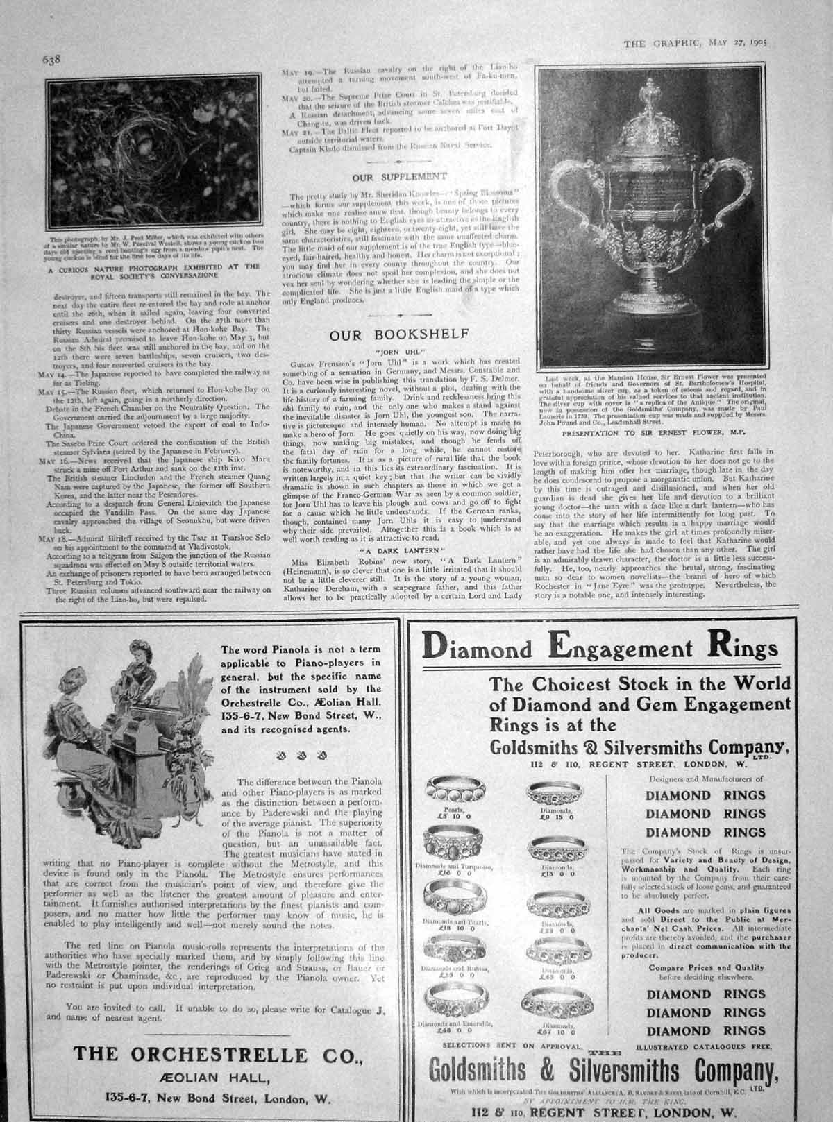 Original Old Antique Print 1905 Ernest Flower Trophy Cuckoo Nest Peat Miller