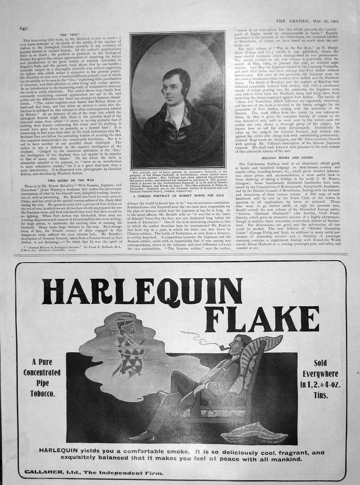 Original Old Antique Print 1905 Portrait Robert Burns Alexander Nasmyth Tobacco