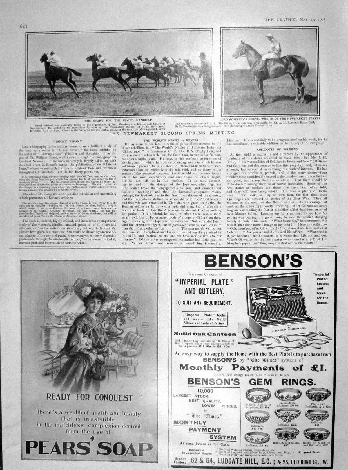 Old Antique Print 1905 Newmarket Horse Racing Cicero Sport Lifebuoy Soap 20th