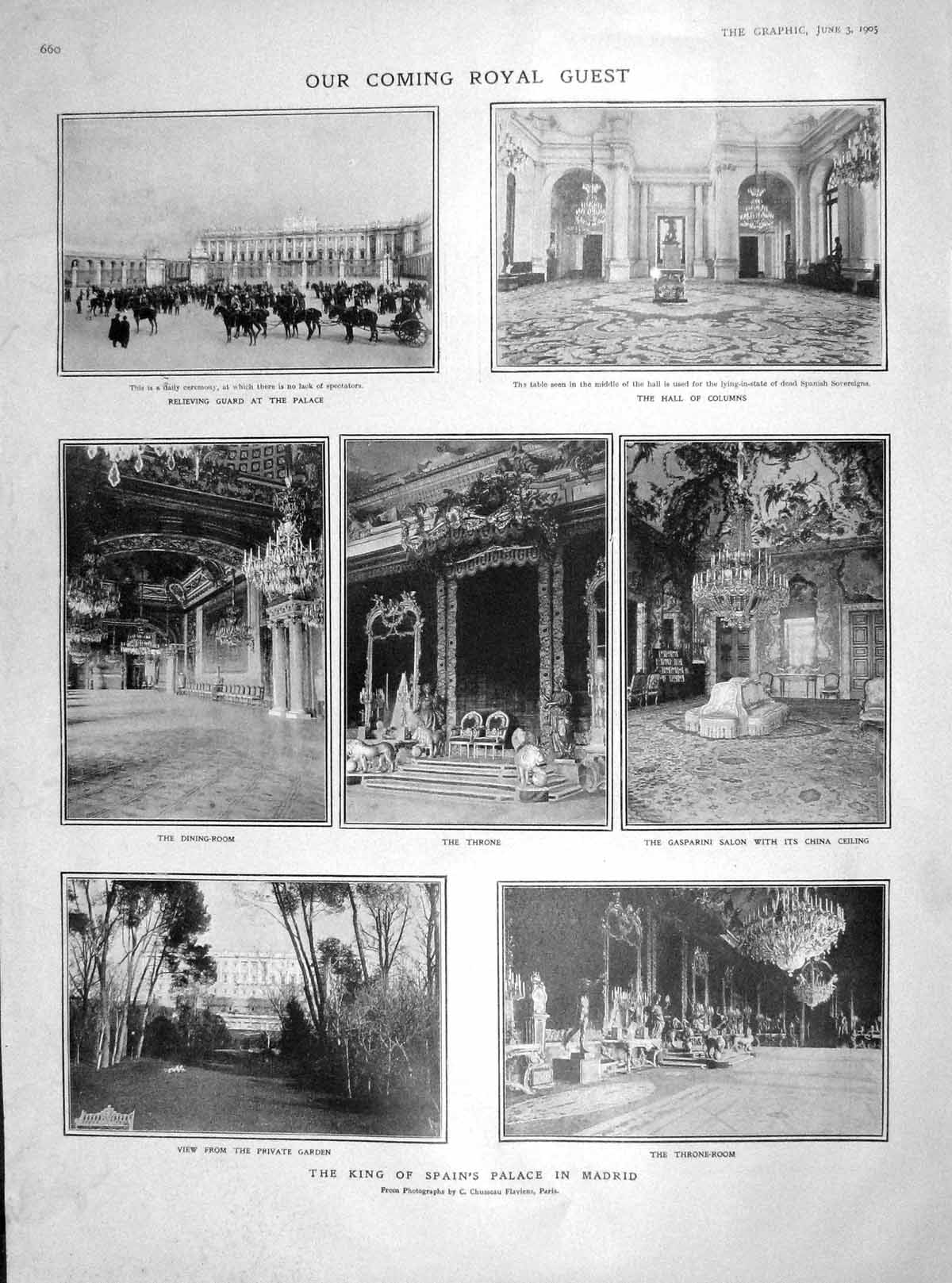 Old Antique Print 1905 King Alfonso Spain Palace Madrid Throne Gasparini 20th