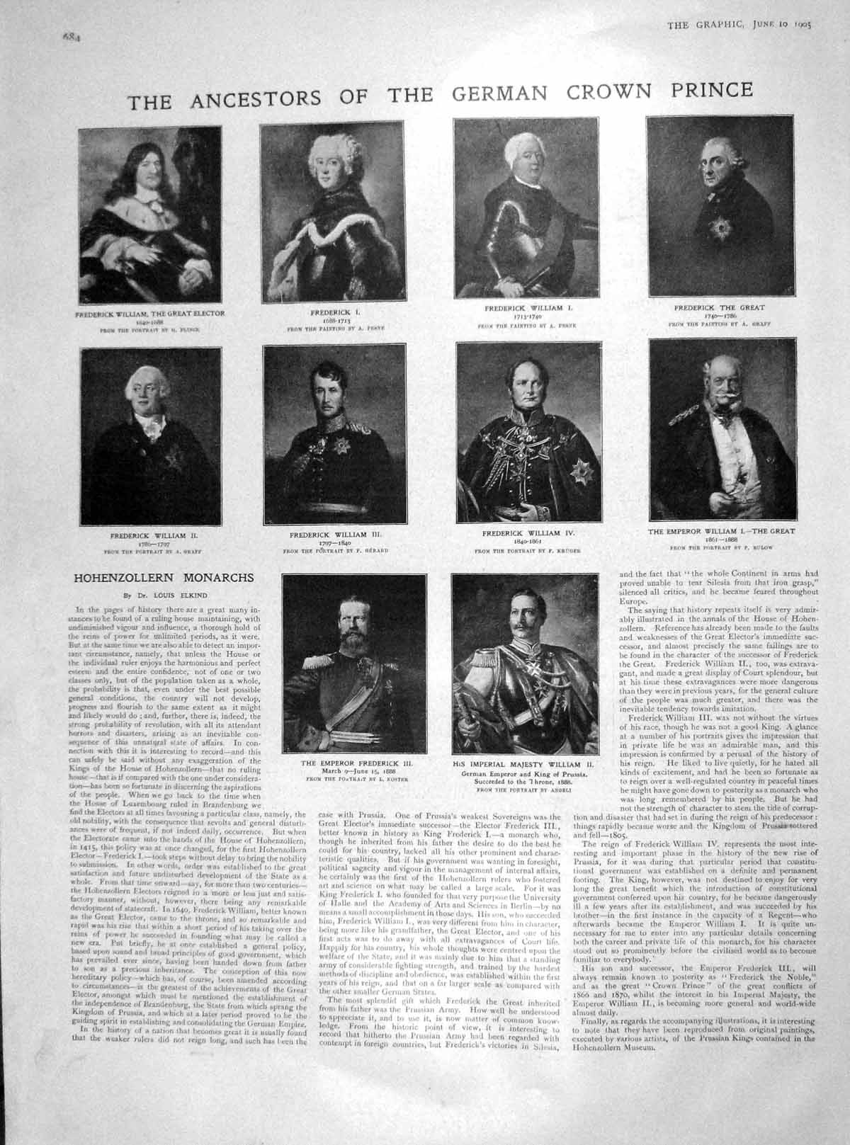 Original Old Antique Print 1905 German Crown Prince William Frederick Monarchs