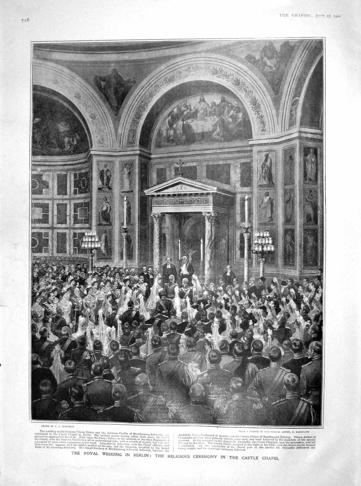 Old Antique Print 1905 Royal Wedding Berlin Prince Duchess Cecilie Castle 20th