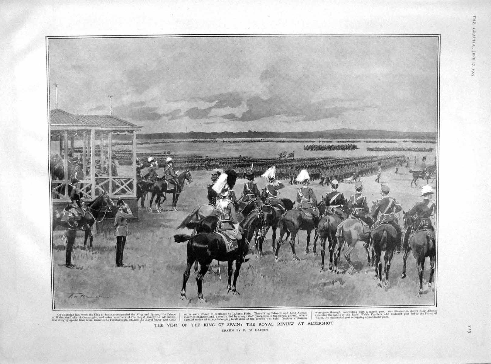 Old Antique Print 1905 King Spain Review Aldershot Royal Wedding Berlin 20th