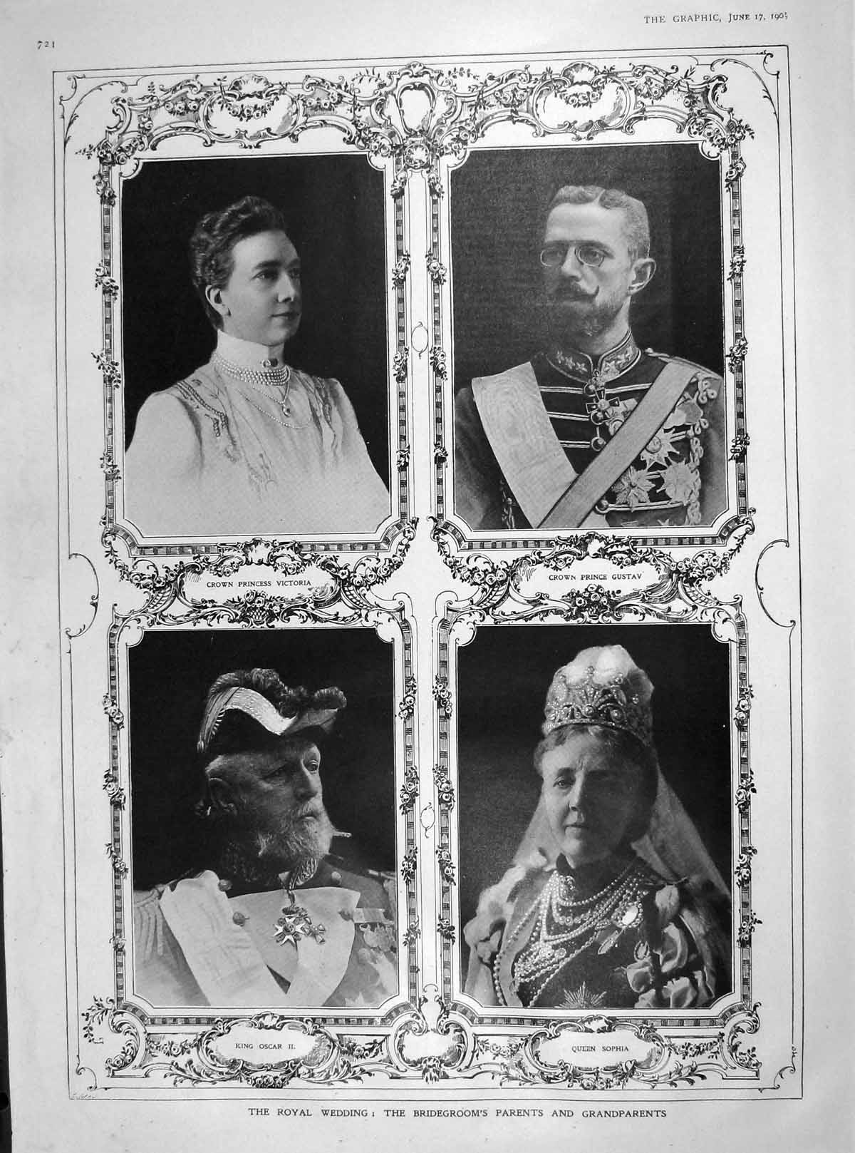 Original Old Antique Print 1905 Princess Victoria Gustav Oscar Sophia Submarine
