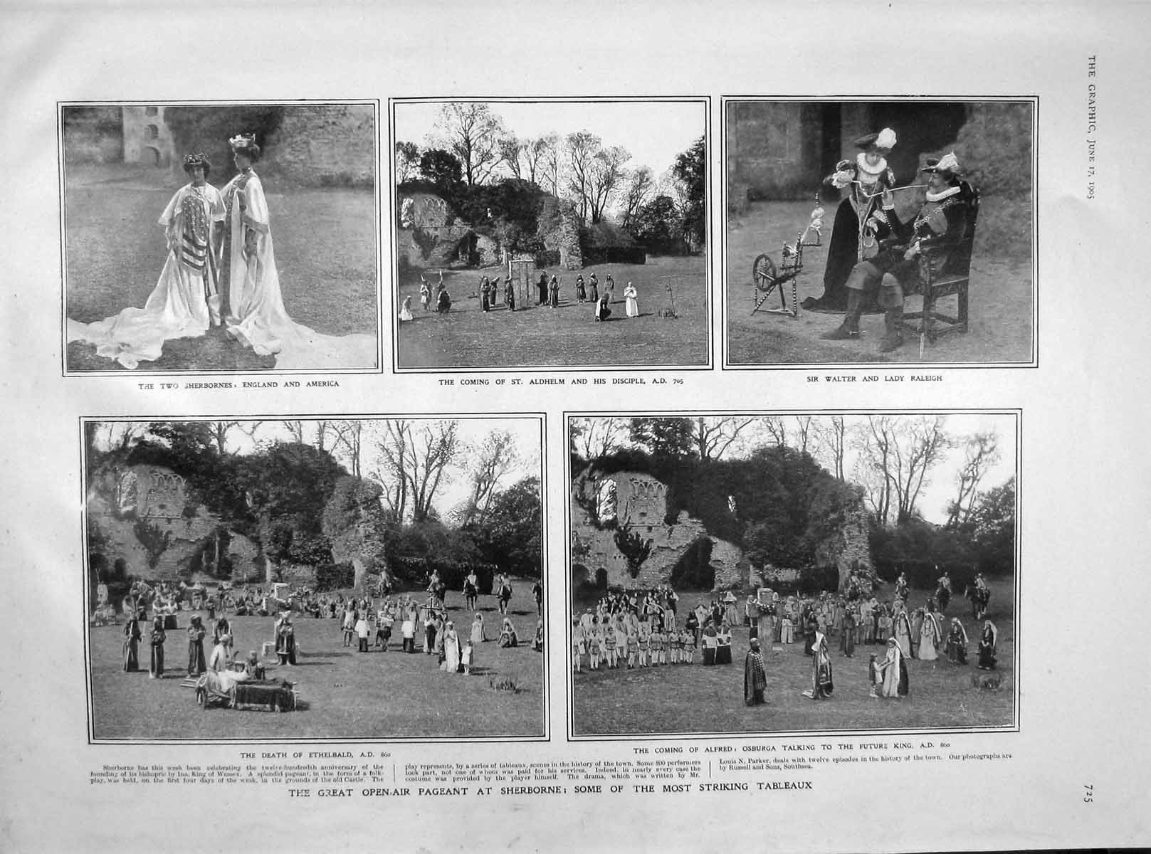 Old Antique Print 1905 Pageant Sherbourne Ethelbald Raleigh Norway Vinje 20th