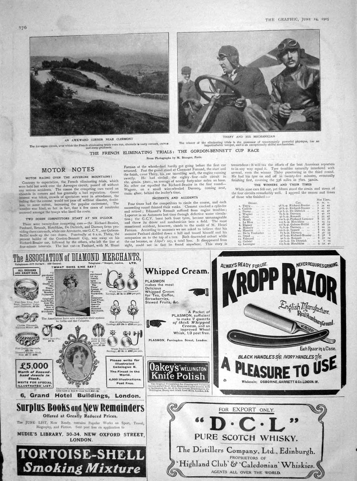 Old Antique Print 1905 French Eliminating Trials Gordon-Bennett Cup Race 20th