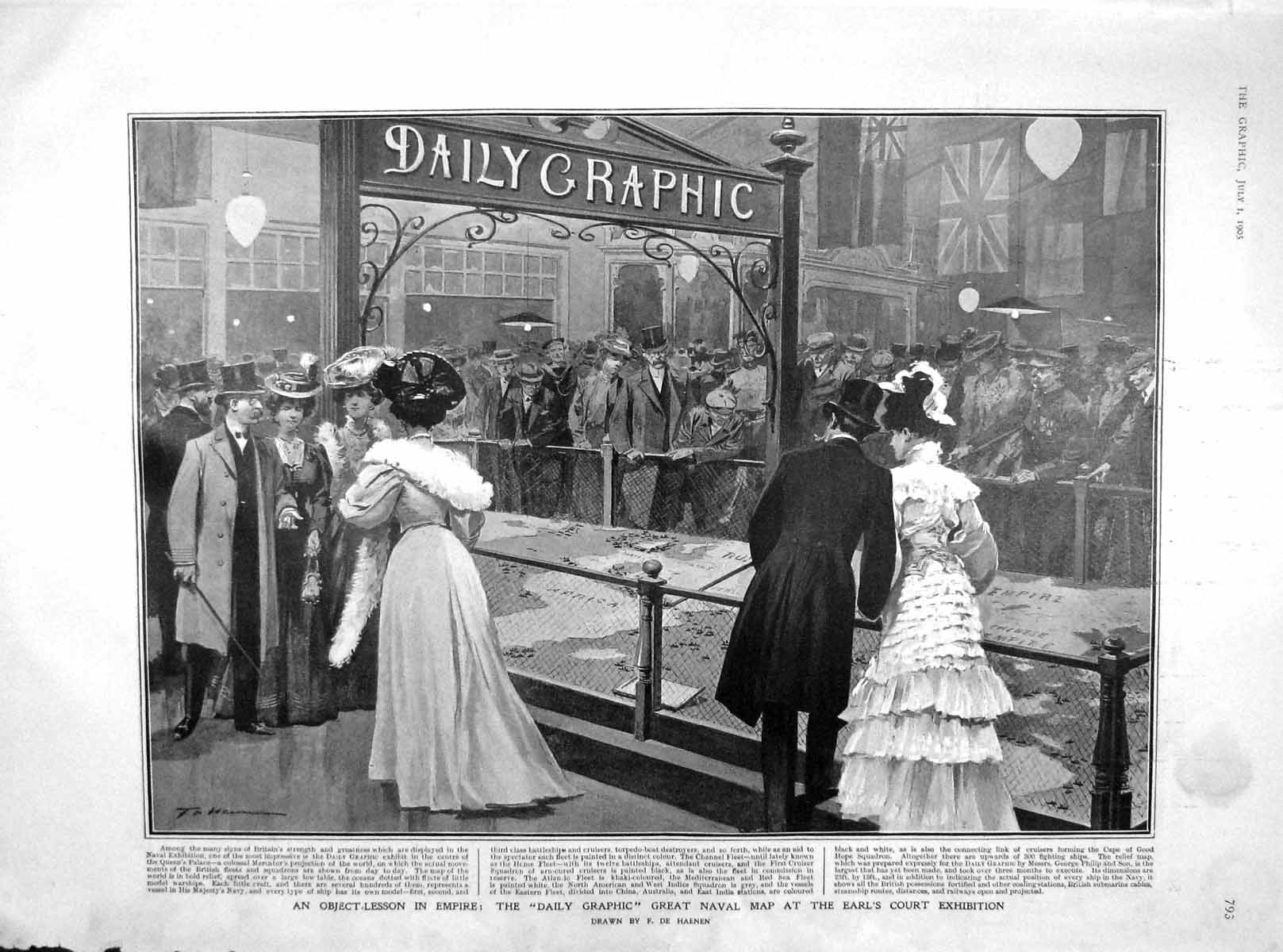Old Antique Print 1905 Graphic Naval Map Earl'S Court Exhibition Rouvier 20th