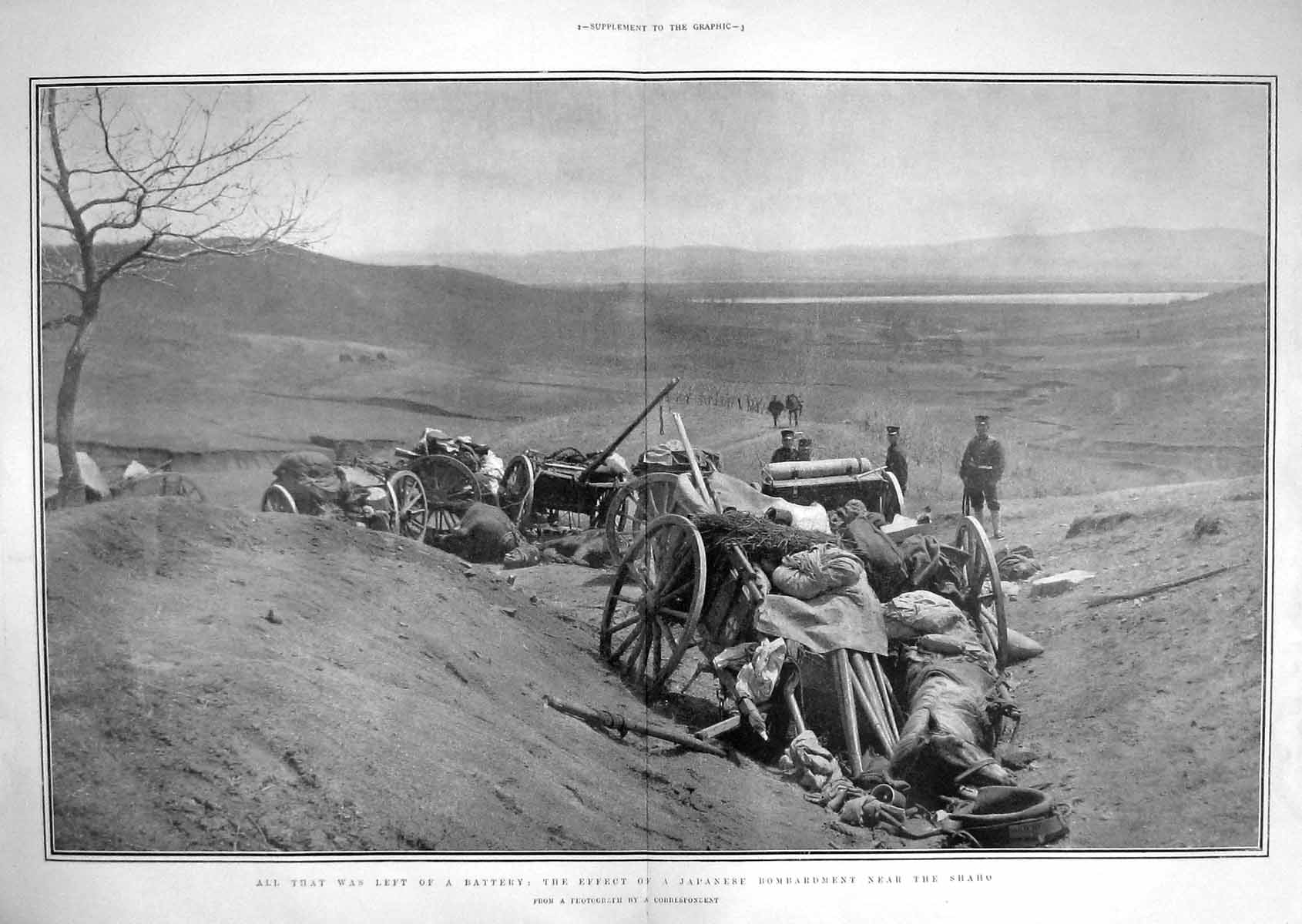 Old Antique Print 1905 Japanese Bombardment Shaho Dead Horse War Waggon 20th