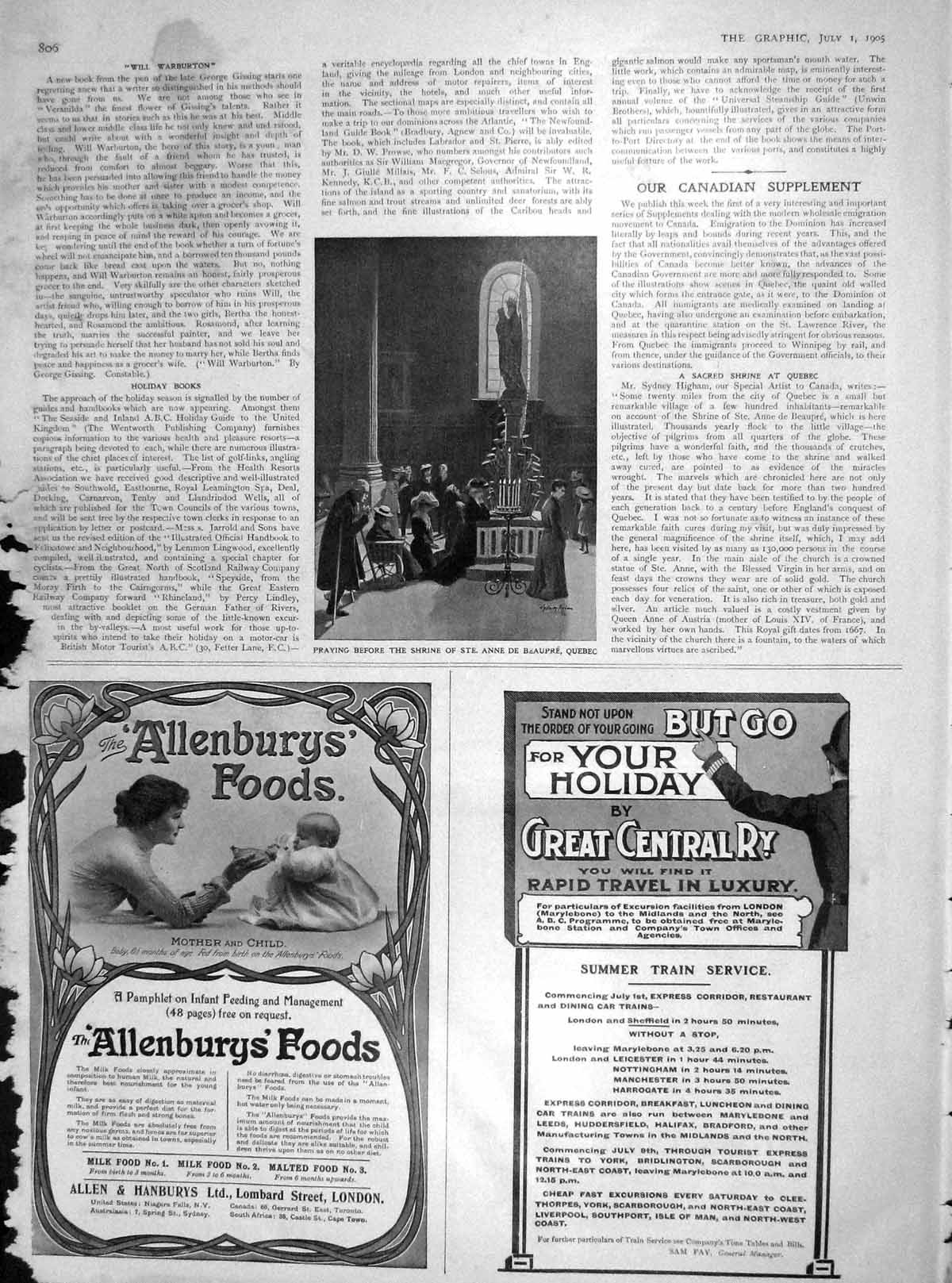 Old Antique Print 1905 Praying Shrine Ste. Anne De Beaupre Quebec Canada 20th