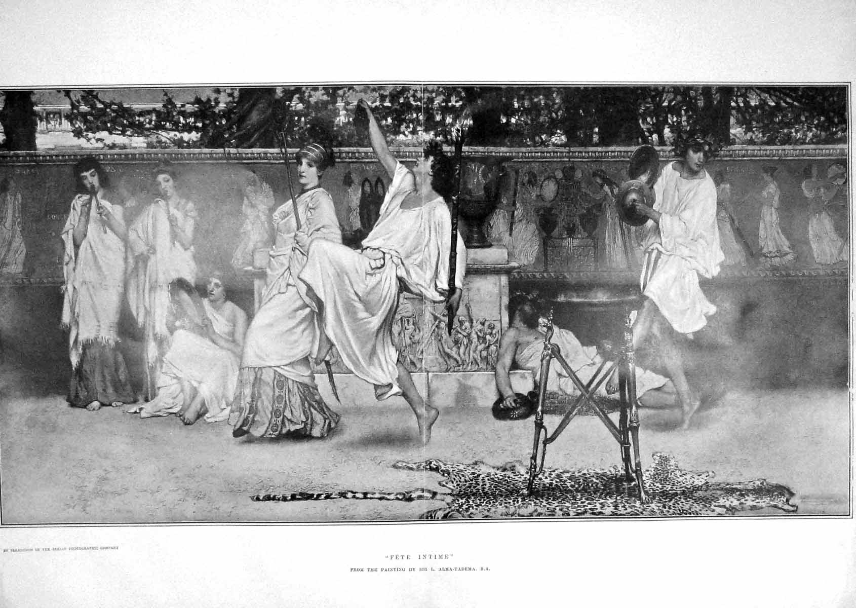 Old Antique Print 1905 Fete Intime Dancing Procession Music Alma-Tadema 20th