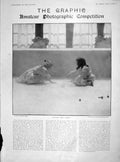 Old Antique Print 1905 Graphic Photograph Children Pigs Shepherd Boy Dog 20th
