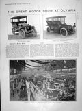 Original Old Antique Print 1905 Motor Car Show Olympia Daimler Martini Crocker