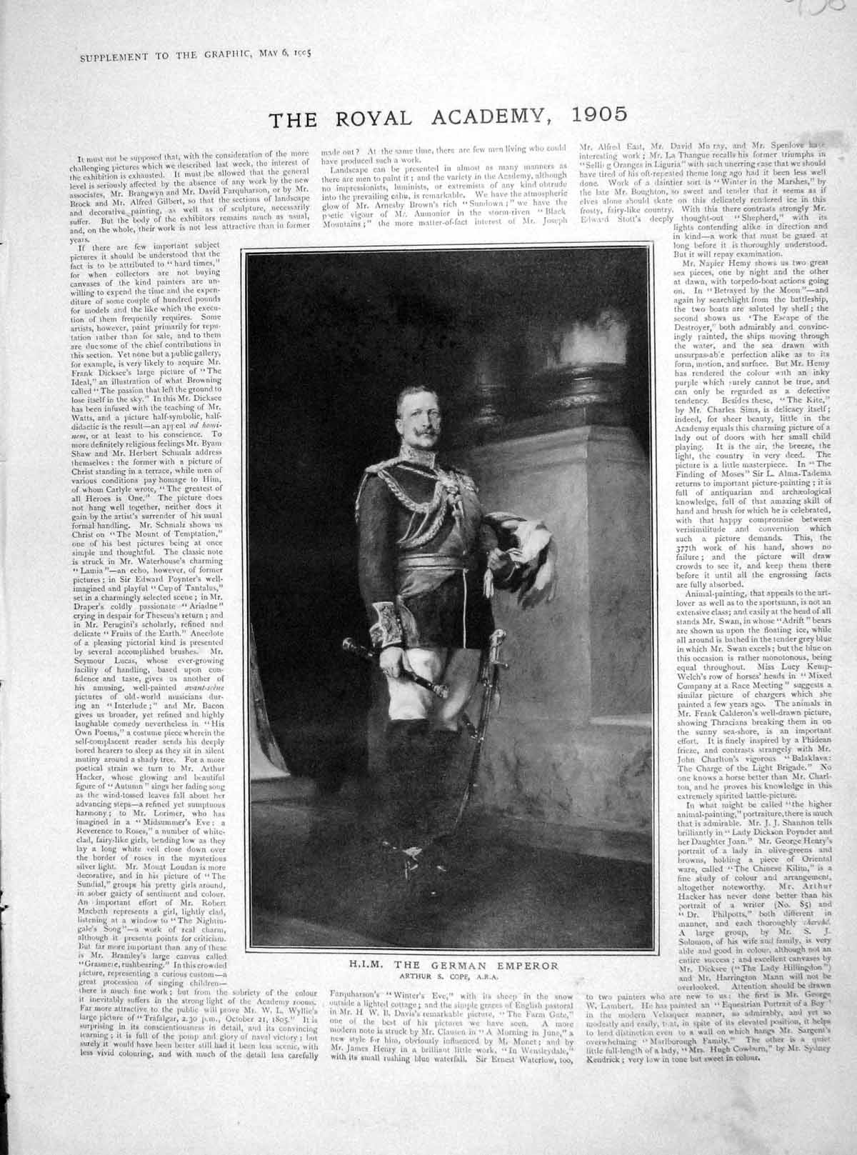Original Old Antique Print 1905 Royal Academy Art German Emperor Countryside