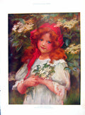 Original Old Antique Print 1905 Knowles Colour Young Girl Spring Blossoms 20th