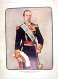 Original Old Antique Print 1905 Colour Portrait His Majesty King Alfonso Spain