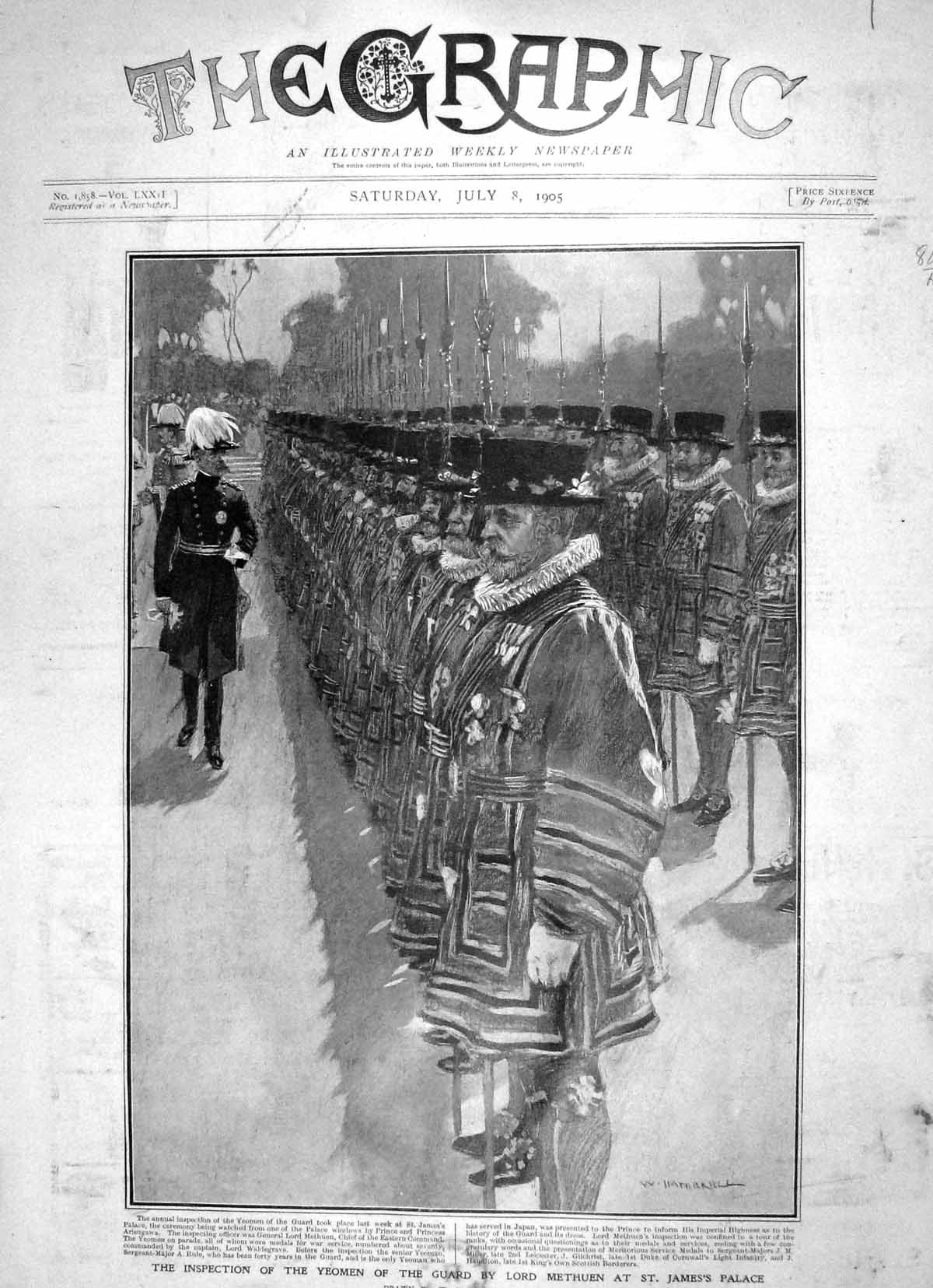 Original Old Antique Print 1905 Yeomanry Guard Lord Methuen St. James'S Palace