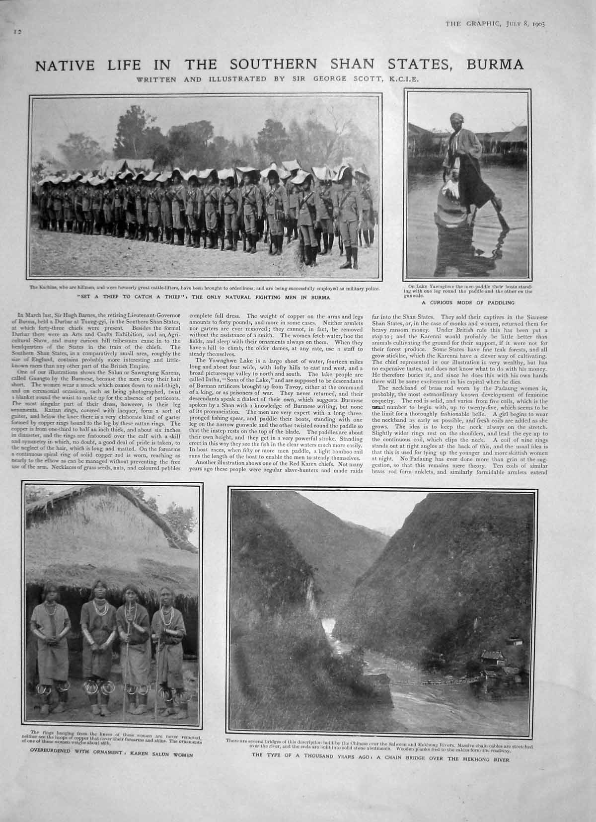 Old Antique Print 1905 Native Life Shan States Burma Mekhong River Salun 20th