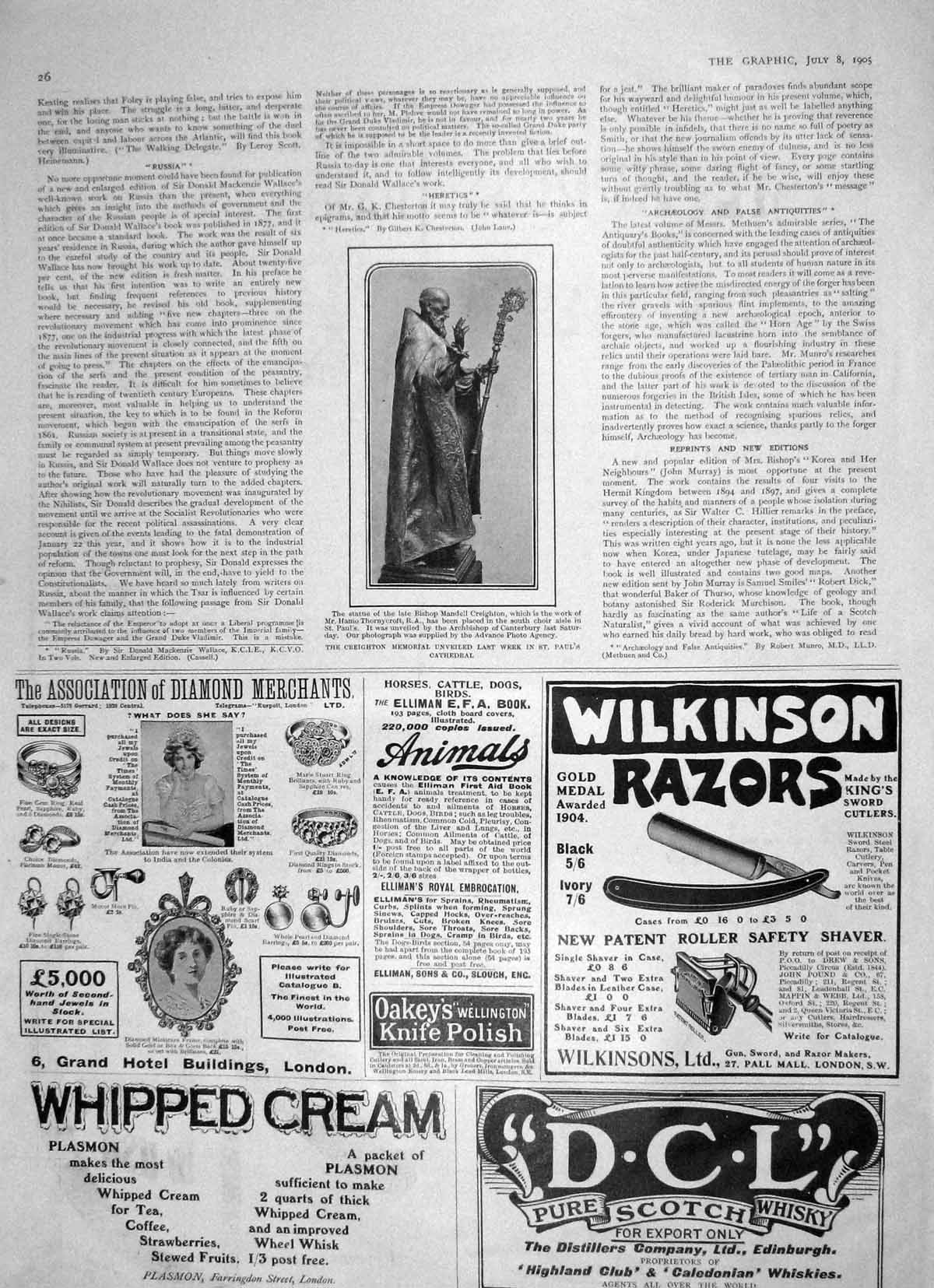 Original Old Antique Print 1905 Creighton Memorial St. Paul'S Cathedral Whisky