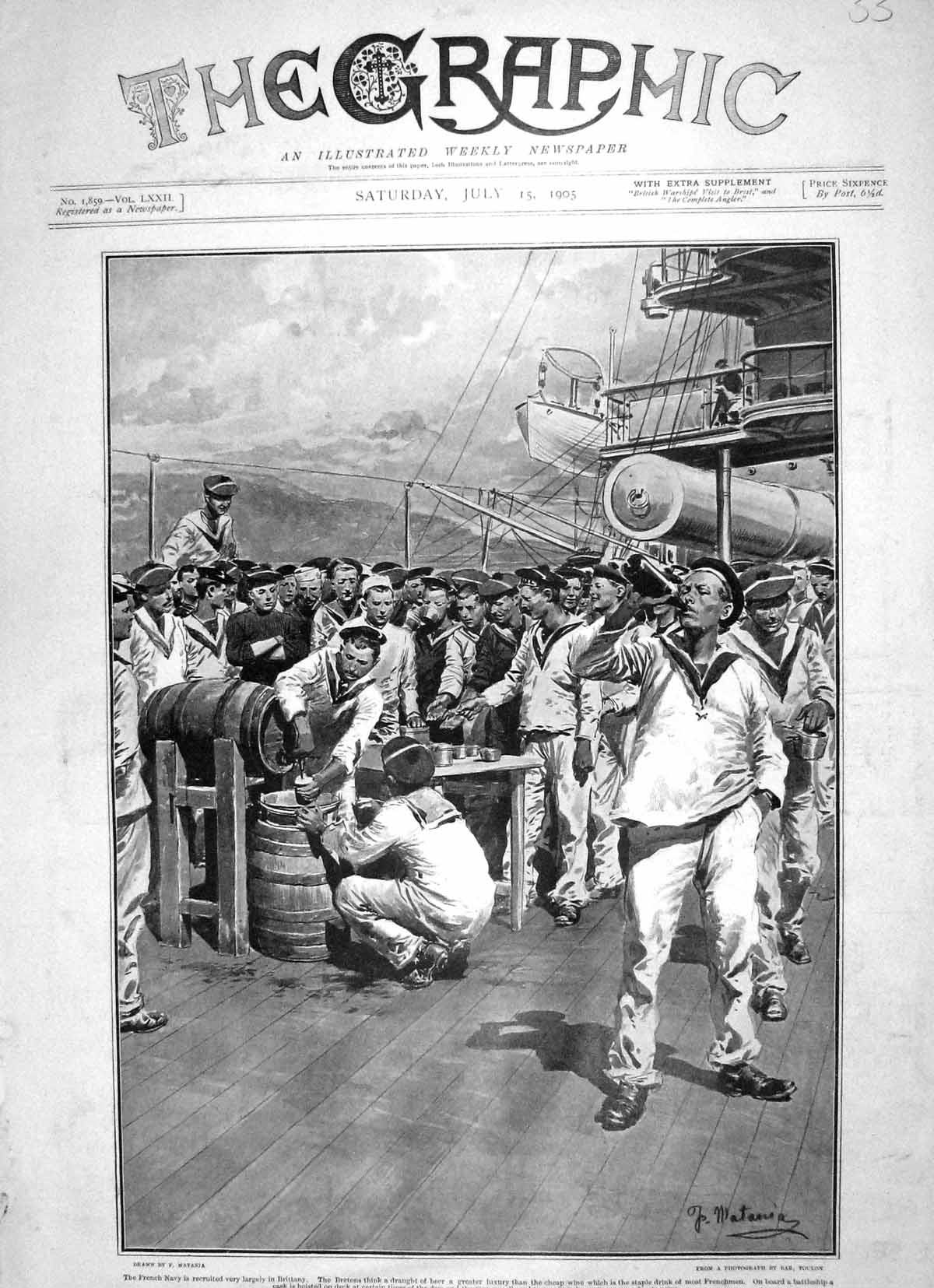 Old Antique Print 1905 Sailors Brest Beer French Navy War Ship Yves Guyot 20th