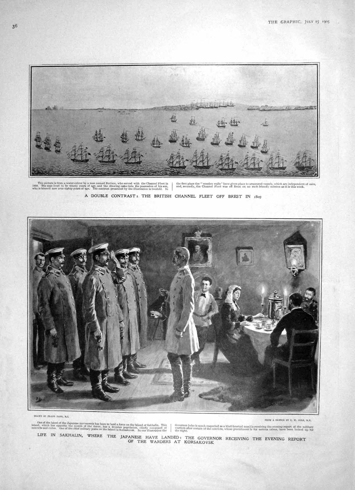Old Antique Print 1905 British Ships Brest Sakhalin Governor Korsakovsk 20th