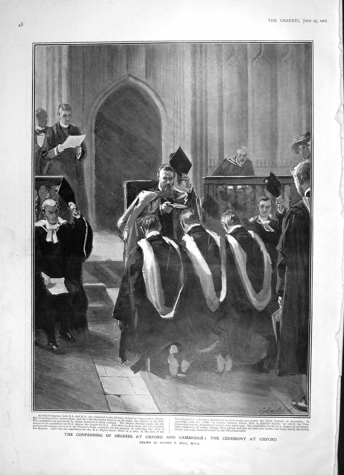 Original Old Antique Print 1905 Conferring Degrees Oxford Cambridge Ceremony
