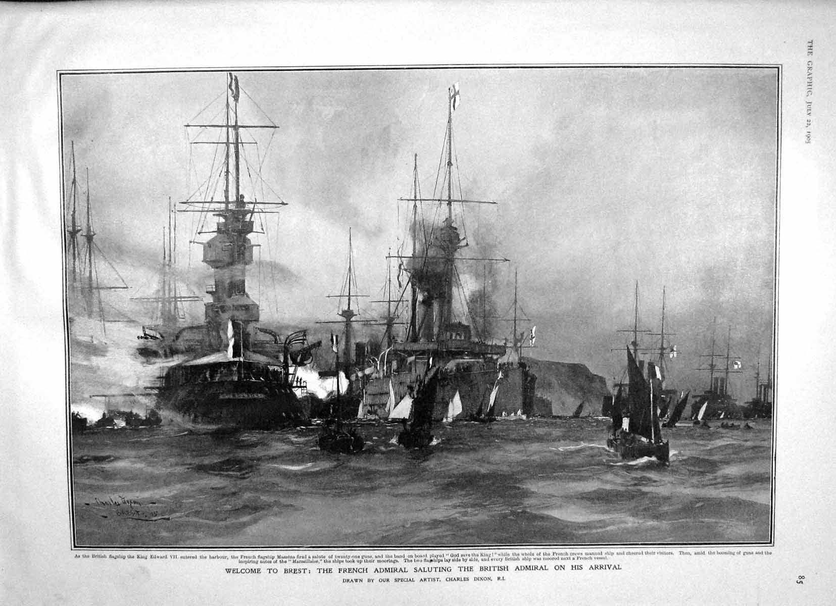 Old Antique Print 1905 French Admiral Ships Massena Gloire Cassini Doris 20th