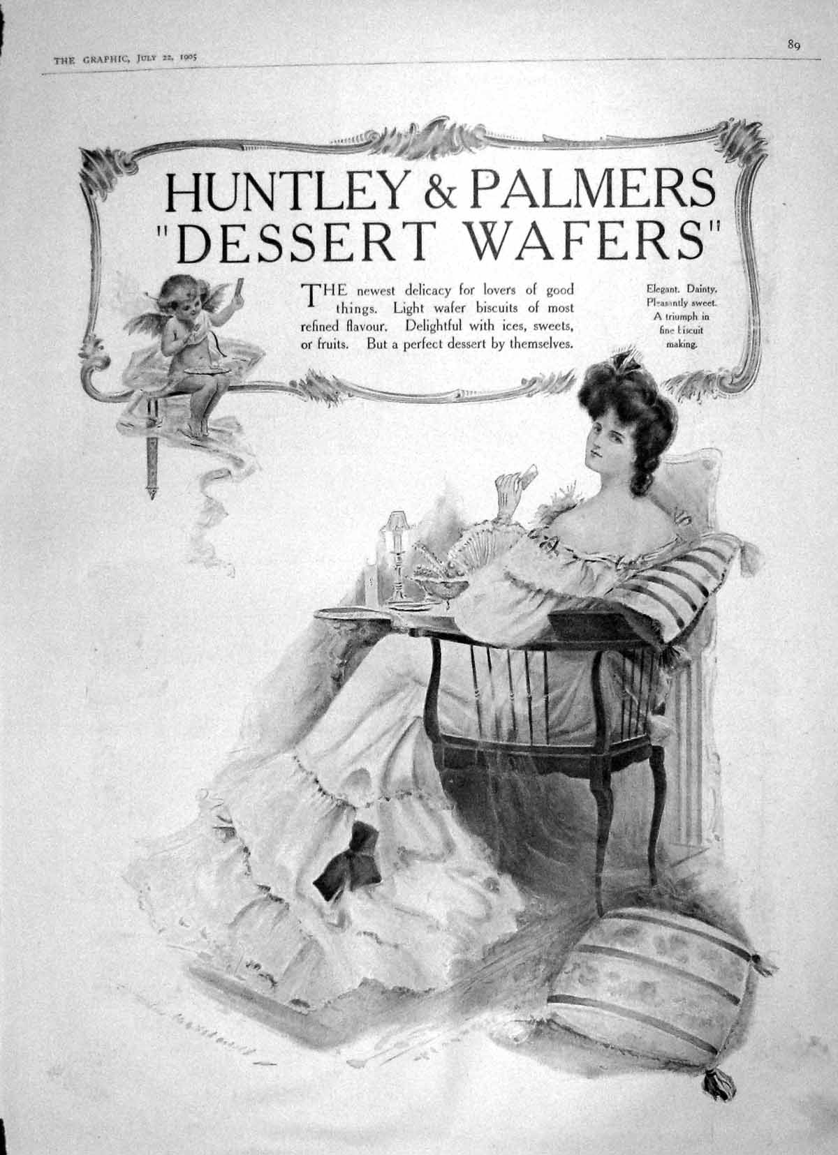 Original Old Antique Print 1905 Advertisement Huntley Palmers Dessert Wafers