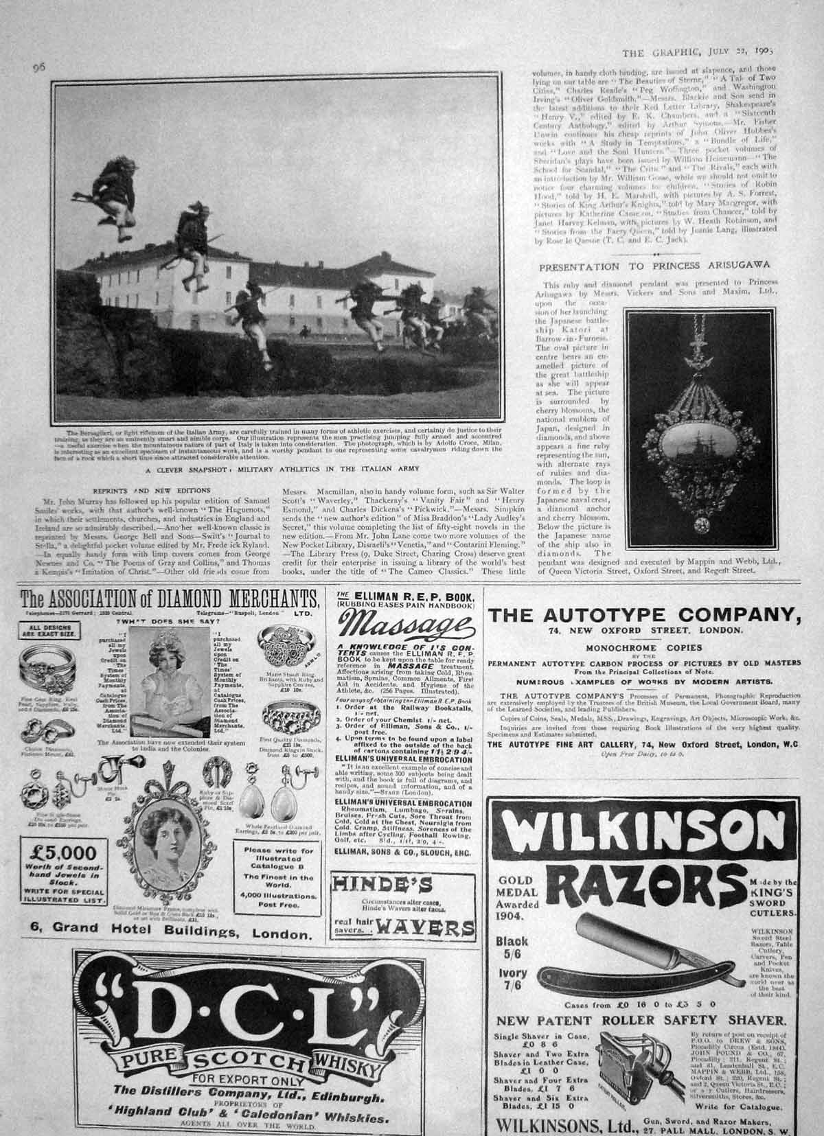 Original Old Antique Print 1905 Military Athletics Italian Army D.C.L. Whisky
