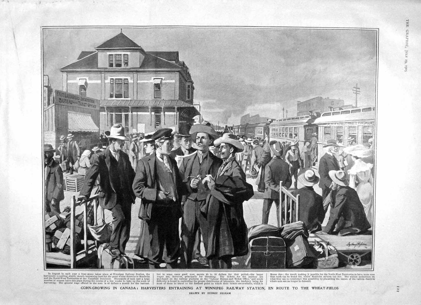 Original Old Antique Print 1905 Corn Growing Canada Harvesters Hospital Chatham