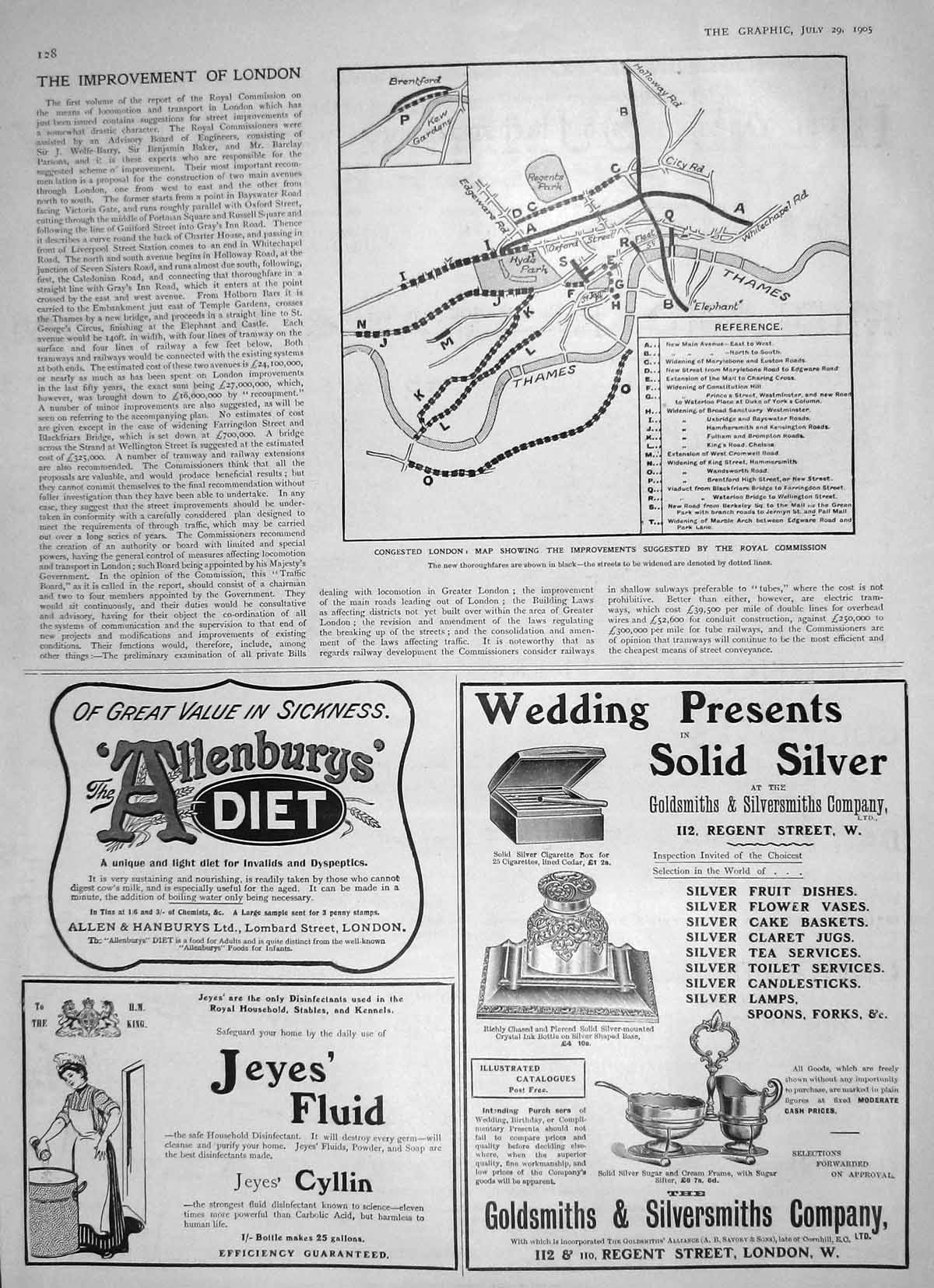 Old Antique Print 1905 London Map Improvements Enos Fruit Salt Allenbury 20th