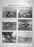 Old Antique Print 1905 French Navy Sailors Couronne Ship Mess Clerks Guns 20th