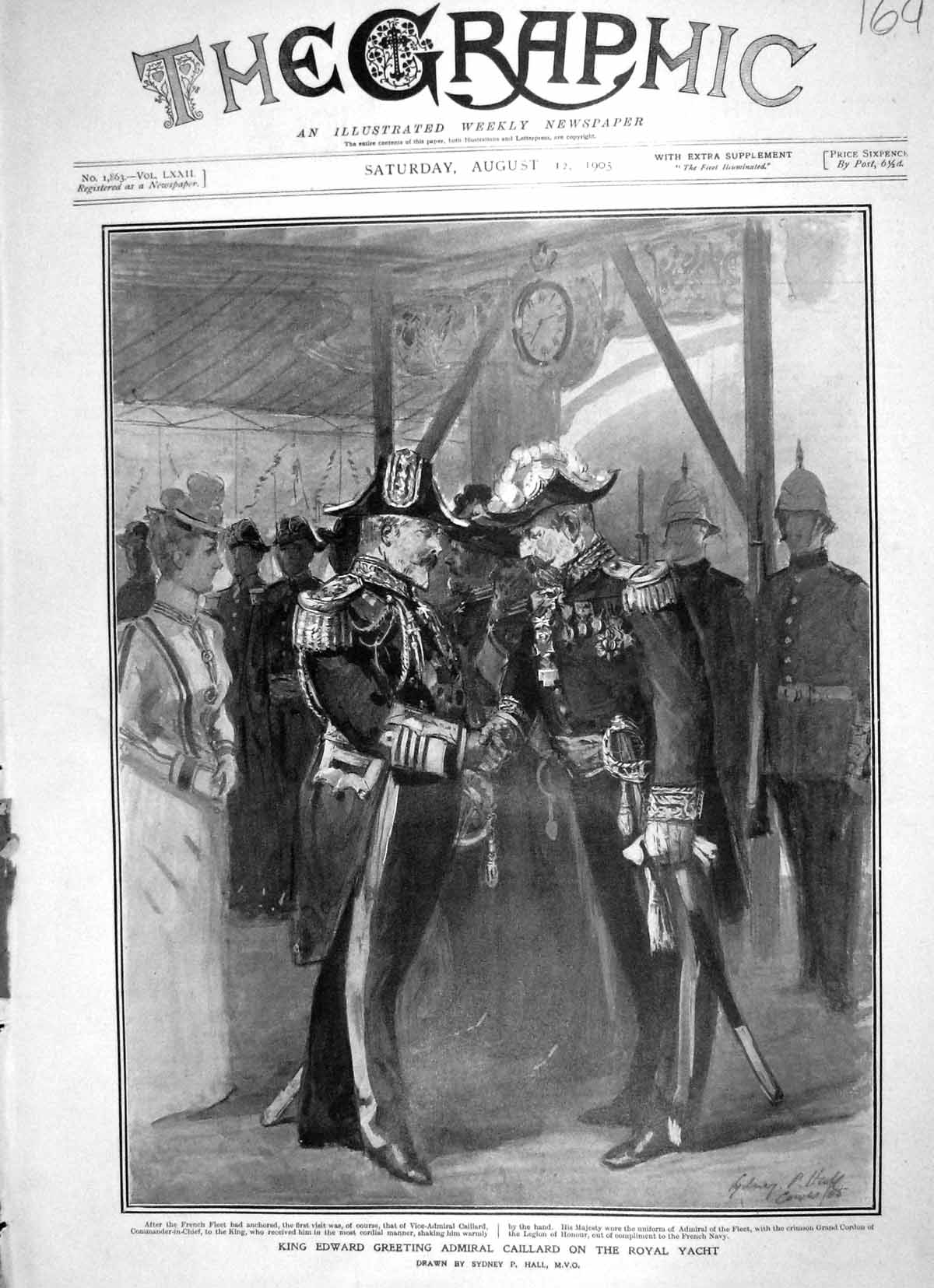 Original Old Antique Print 1905 King Edward Admiral Caillard Royal Yacht French