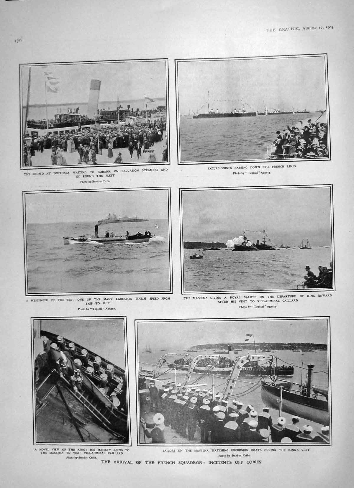 Old Antique Print 1905 French Ship Cowes Southsea Caillard Rozhdestvensky 20th