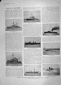 Old Antique Print 1905 War Ships Odin Hannibal Leviathan Dove Vignerons 20th