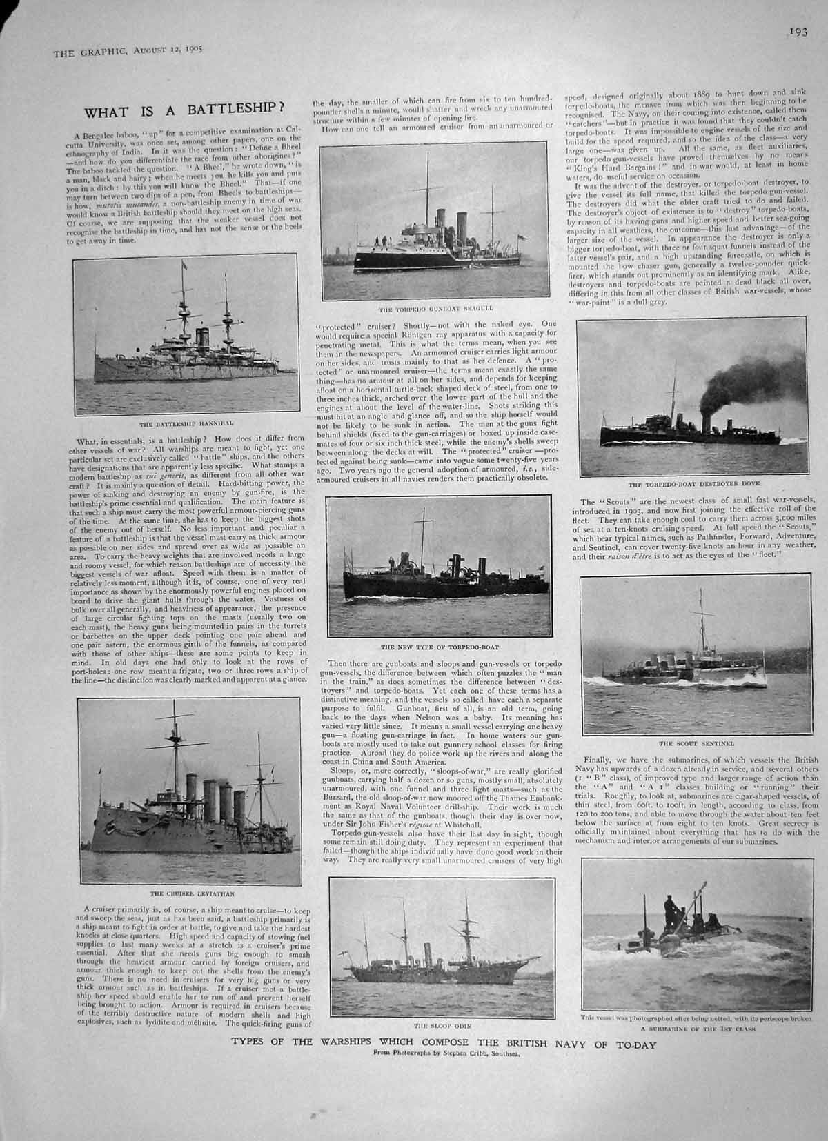Old Antique Print 1905 War Ships Odin Hannibal Leviathan Dove Vignerons 20th