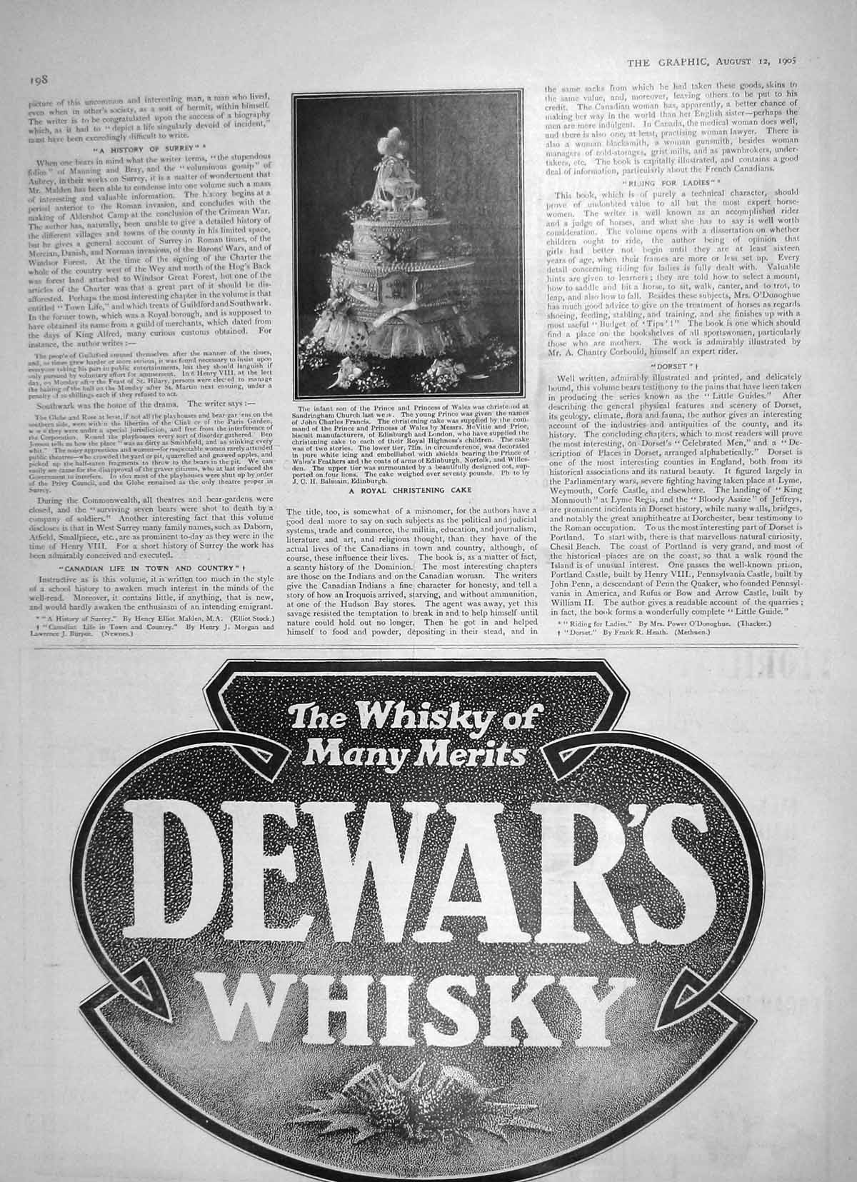 Original Old Antique Print 1905 Royal Christening Cake Mcvitie Dewars Whisky