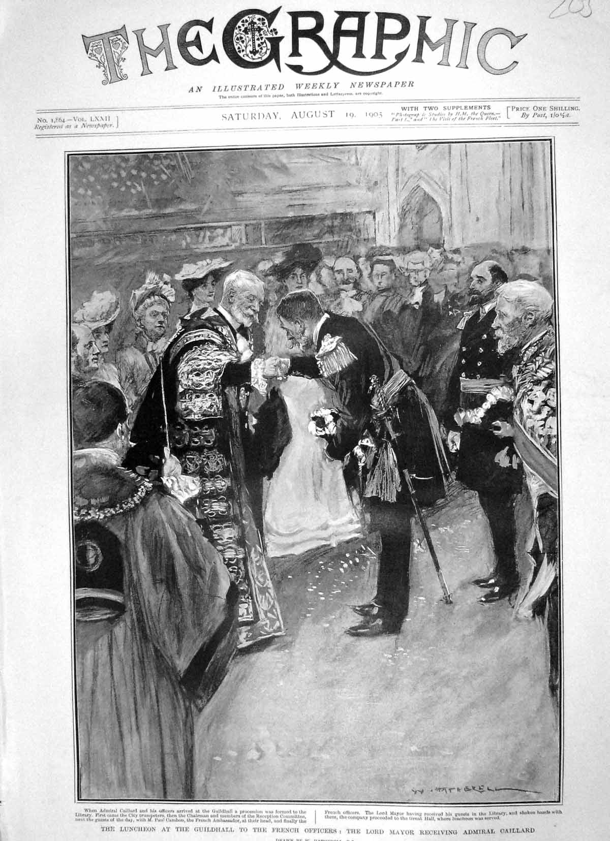 Original Old Antique Print 1905 Luncheon Guildhall Admiral Caillard Lord Mayor